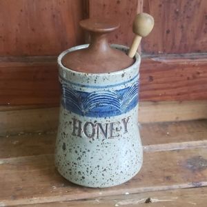 Handmade clay honey pot